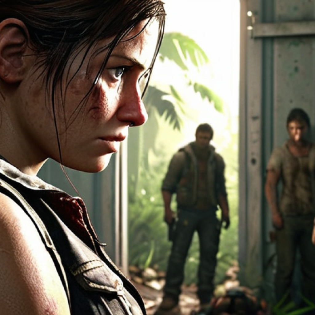 **
Prompt: Cinematic action-adventure game scene. A complex character faces a moral dilemma. Highly detailed, photorealistic, cinematic lighting, emotional, evocative. Inspired by Naughty Dog's *The Last of Us*.
**