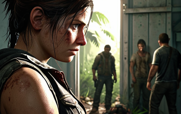 **
Prompt: Cinematic action-adventure game scene. A complex character faces a moral dilemma. Highly detailed, photorealistic, cinematic lighting, emotional, evocative. Inspired by Naughty Dog's *The Last of Us*.
**