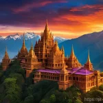 액션 어드벤쳐 게임의 그래픽 진화 - A breathtaking panoramic view of an ancient, sprawling city carved into a mountainside, at the peak ...