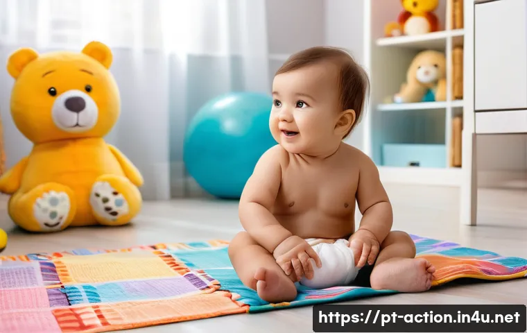 액션 어드벤쳐의 배경 스토리 분석 - **A playful toddler (approximately 2 years old) wearing a cloth diaper with a cute animal print, sit...